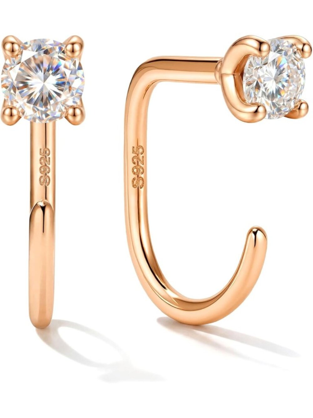 Elegant Moissanite Half Hoop Earrings in 925 Sterling Silver, 2-4mm Sparkle